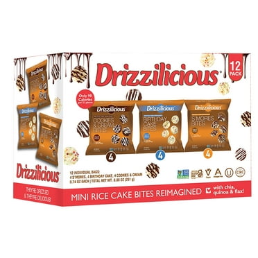 Drizzilicious Mini Rice Cakes Variety Pack- Flavored Rice Crisps, Healthy Snack for Adults & Kids, Vegan, Non-GMO, Gluten Free, Allergen Free, Kosher, 90 Calories per Serving (12 Pack)