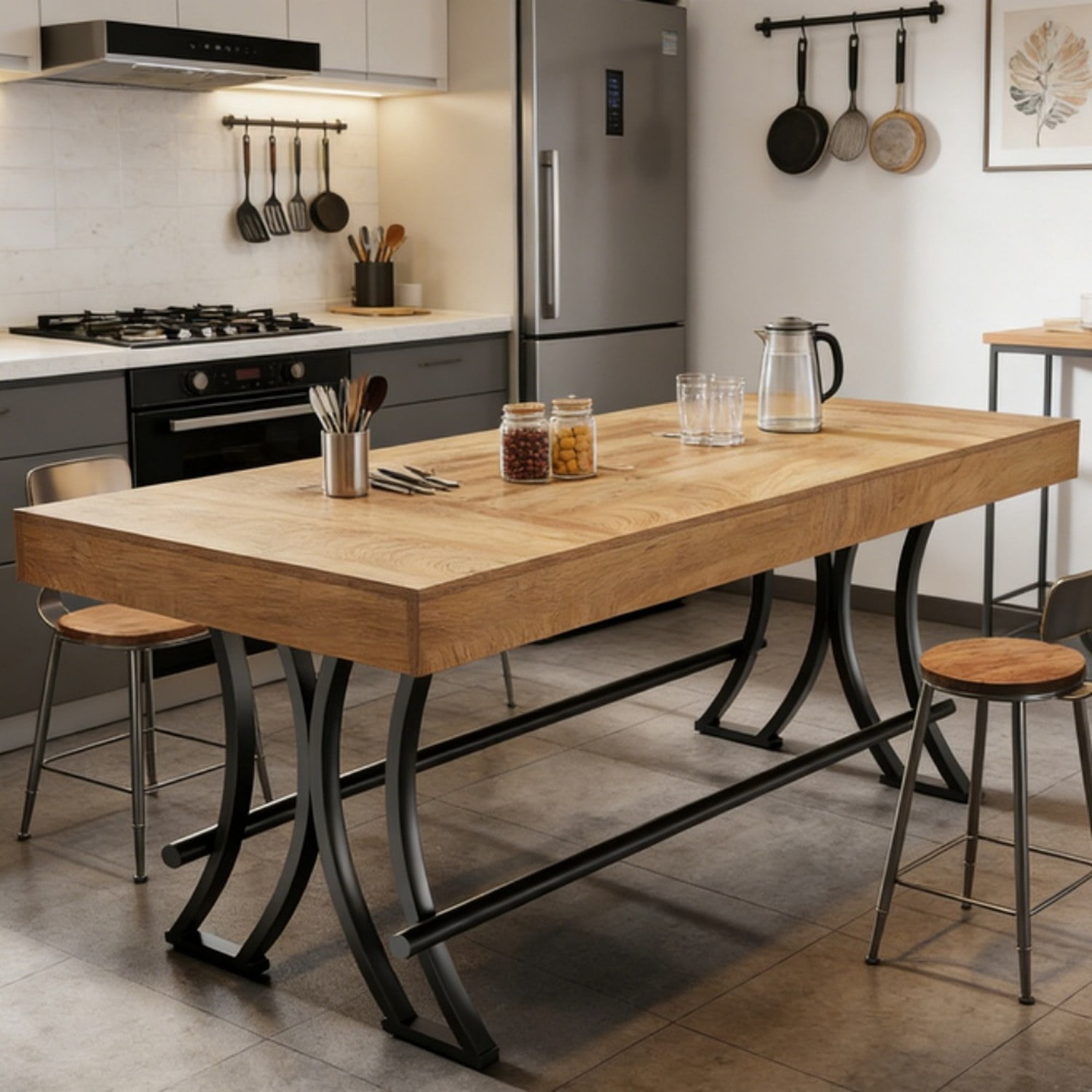 Dining Table, 63 in Rectangular Counter Height Table with Metal Footrest, Industrial Farmhouse Style, Seats 6-8
