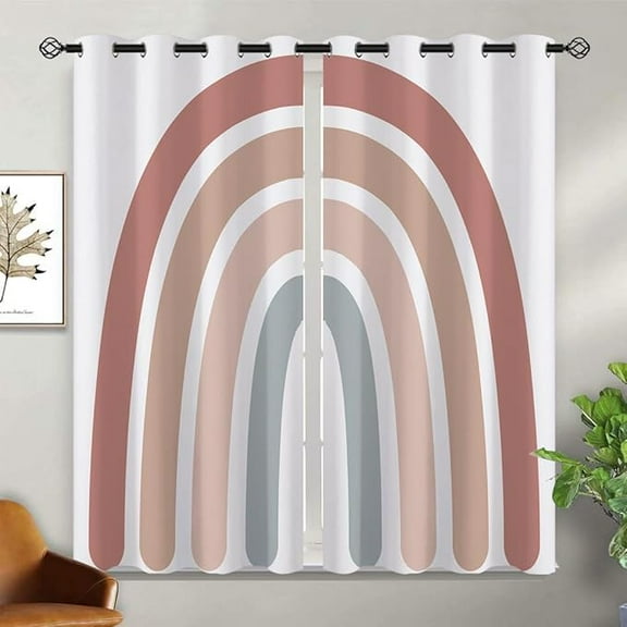 Boho Rainbow Blackout Curtains For Home Decor, Lovely Modern Minimalist Pastel Grommet Thermal Insulated Drapes Darkening Window Curtain For Bedroom Living Room 53"W x 63"L (Pack of 2)