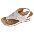 thumbnail image 5 of Flip Flops for Women Hollow out Bohemian Flower Wedge Sandals Comfy Arch Support Orthopedic Shoes Elastic Ankle Strap Fashionable Beach Shoes White Size 6.5, 5 of 5