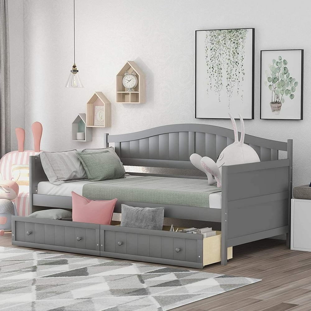 Churanty Traditional Pine Wood Storage Daybed, Twin, Grey - Walmart.com
