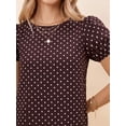 thumbnail image 3 of Brown Polka Dot Bubble Sleeve Ruffle Hem Babydoll Mini Dress For Women, 3 of 8
