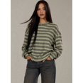 thumbnail image 5 of Women's Striped Sweater Waffle Knit Tops for Women Long Sleeve Shirts Light Weight Fall Tops Green S, 5 of 8
