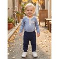 thumbnail image 6 of Cjfdfy Newborn Baby Boys Fall Outfits  Striped Waffle Knit Long Sleeve Striped Romper With Elastic Waist Solid Pants 2Pcs Infant Fall Winter Outfit Coming Home Outfit 0-18M, 6 of 9