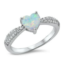 CHOOSE YOUR COLOR White Simulated Opal Heart Promise Ring .925 Sterling Silver Cluster Band CZ Female Size 5