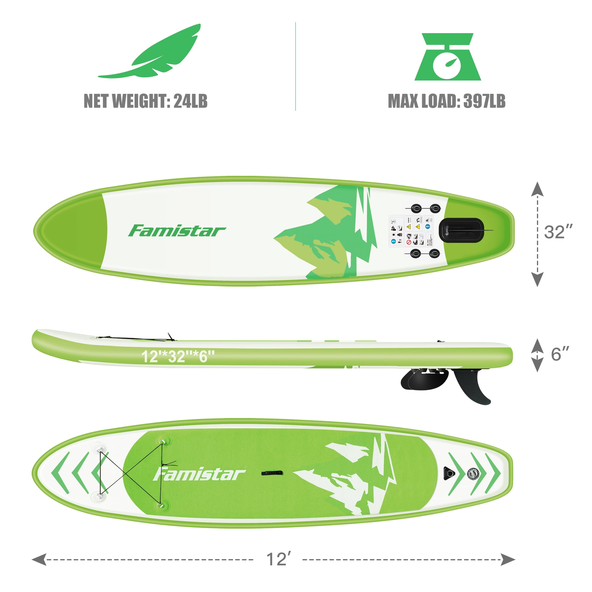 12 ft Inflatable Premium Stand Up Paddle Board for Surfing, Fishing, Yoga, Playing