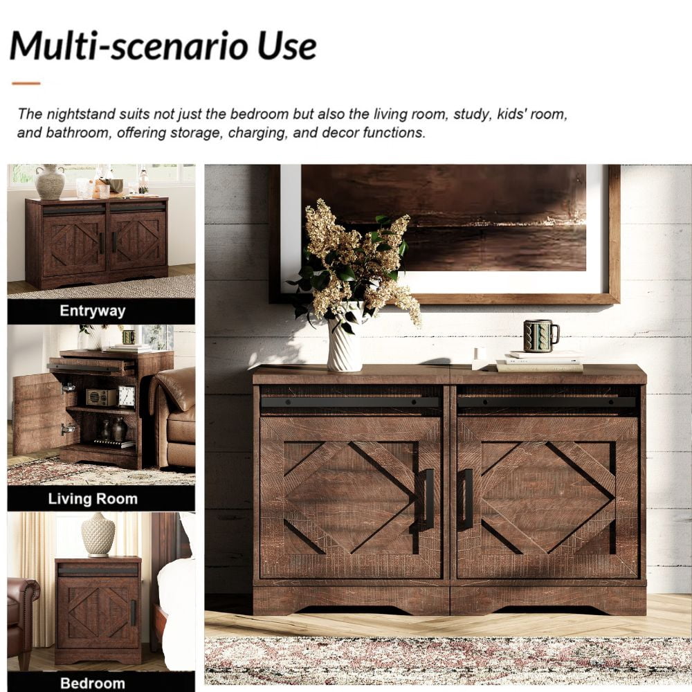 WAMPAT 2 in 1 Farmhouse TV Stand for TVs up to 85",Wood Entertainment Center with Drawers and Adjustable Shelves,TV Console Table with Barn Door for Living Room,Rustic Brown