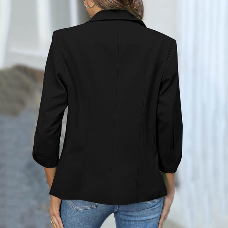Women's Ruched 3/4 Sleeve Blazer - Lightweight Business Casual Jacket For Office, Work, Or Outfits