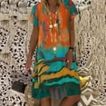 thumbnail image 1 of FcBaudy Robe à Manches Longues Col en V, Robes d'Été pour Femmes, Robes Décontractées Boho Imprimé Col en V Grande Manches Courtes Robe Mini Ample Robe Femme, 1 of 3