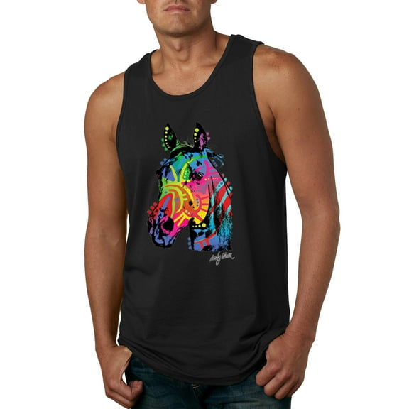 Wild Bobby, Neon Rainbow Horse Animal Lover Mens Graphic Tank Top, Black, Small