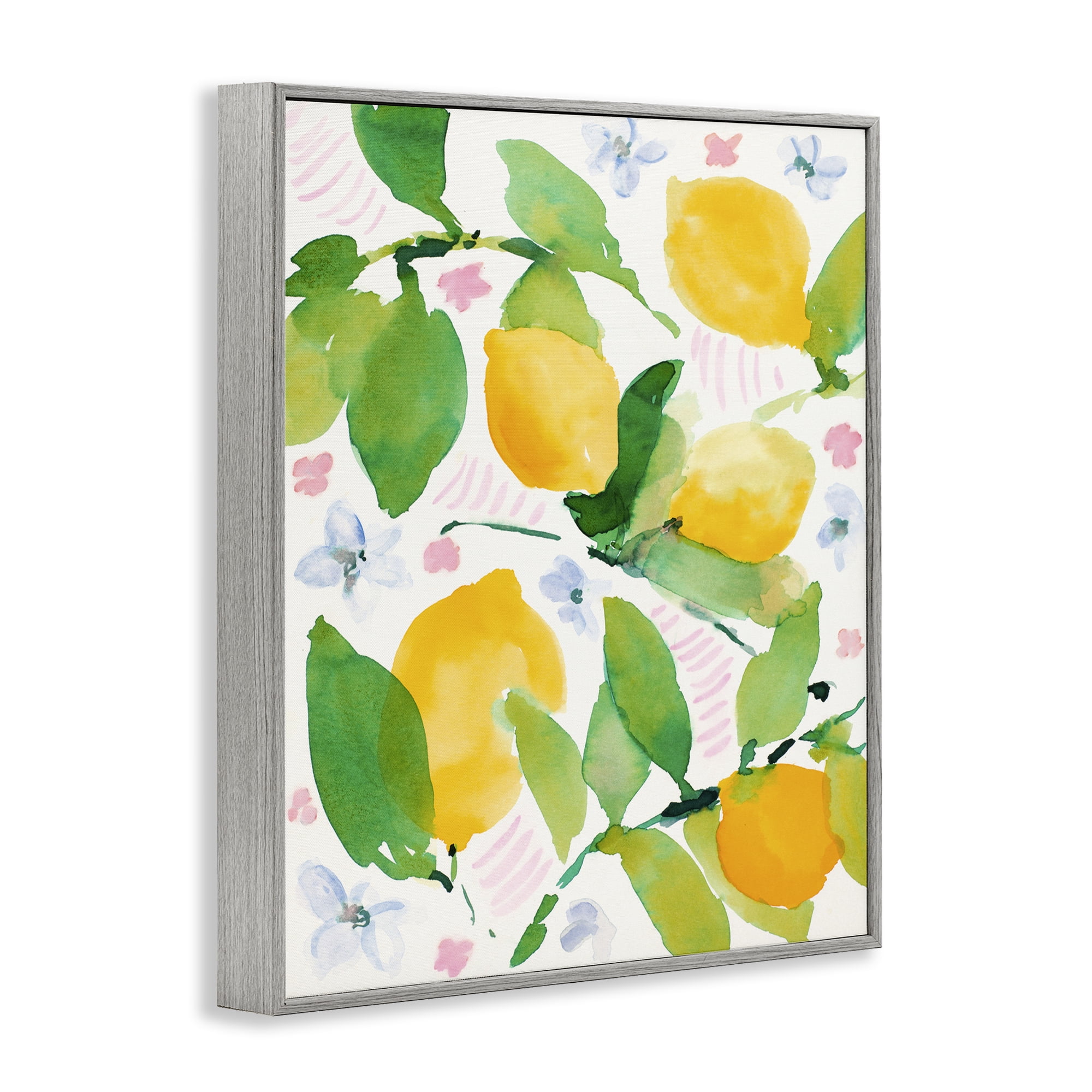Stupell Industries Garden Lemons with Pastel Florals Gray Framed Giclee Art, design by Lanie Loreth