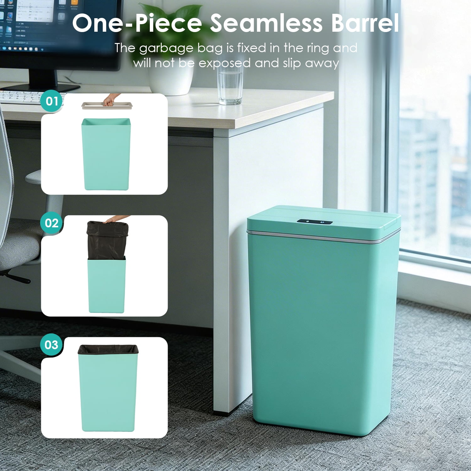 BestOffice 13 gallon Automatic Plastic Trash Can with Lid, Touch Free with Motion Sensor for Indoor Use(Blue)