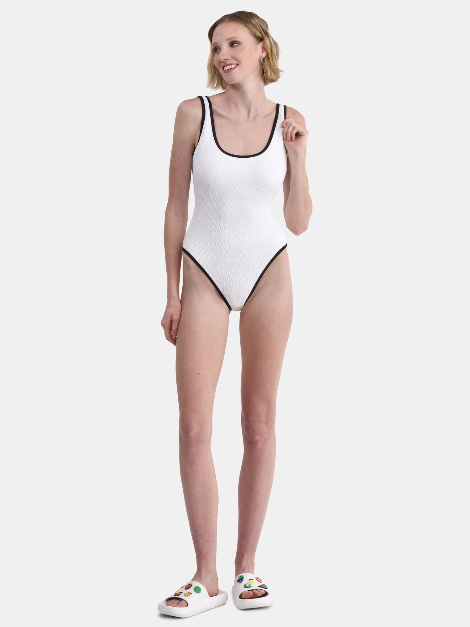 No Boundaries Women's Herringbone Crinkle One Piece Swimsuit, Sizes XXS-XXL