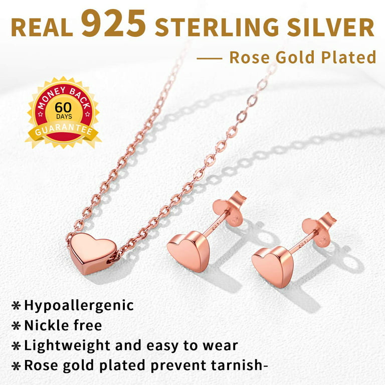 925 Sterling Silver Polished Hearts Necklace Jewelry Set For Young Girls