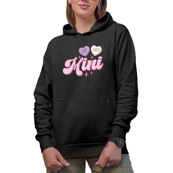 Retro One Loved Mini, Mother-To-Daughter Mother's Day Gift, Black Hooded Sweatshirt or Hoodie, Small