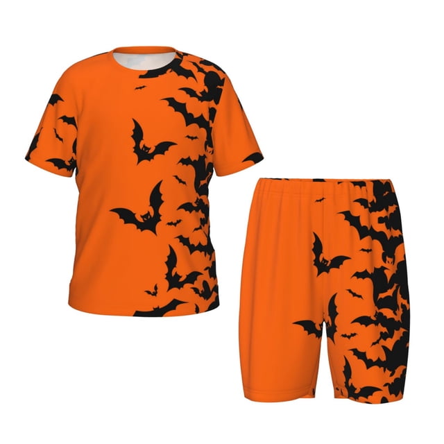 Balery Halloween Bats Conjunto de Pijama Infantil de Manga Corta con Estampado – Ropa de Dormir de Algodón Suave-XX-Large