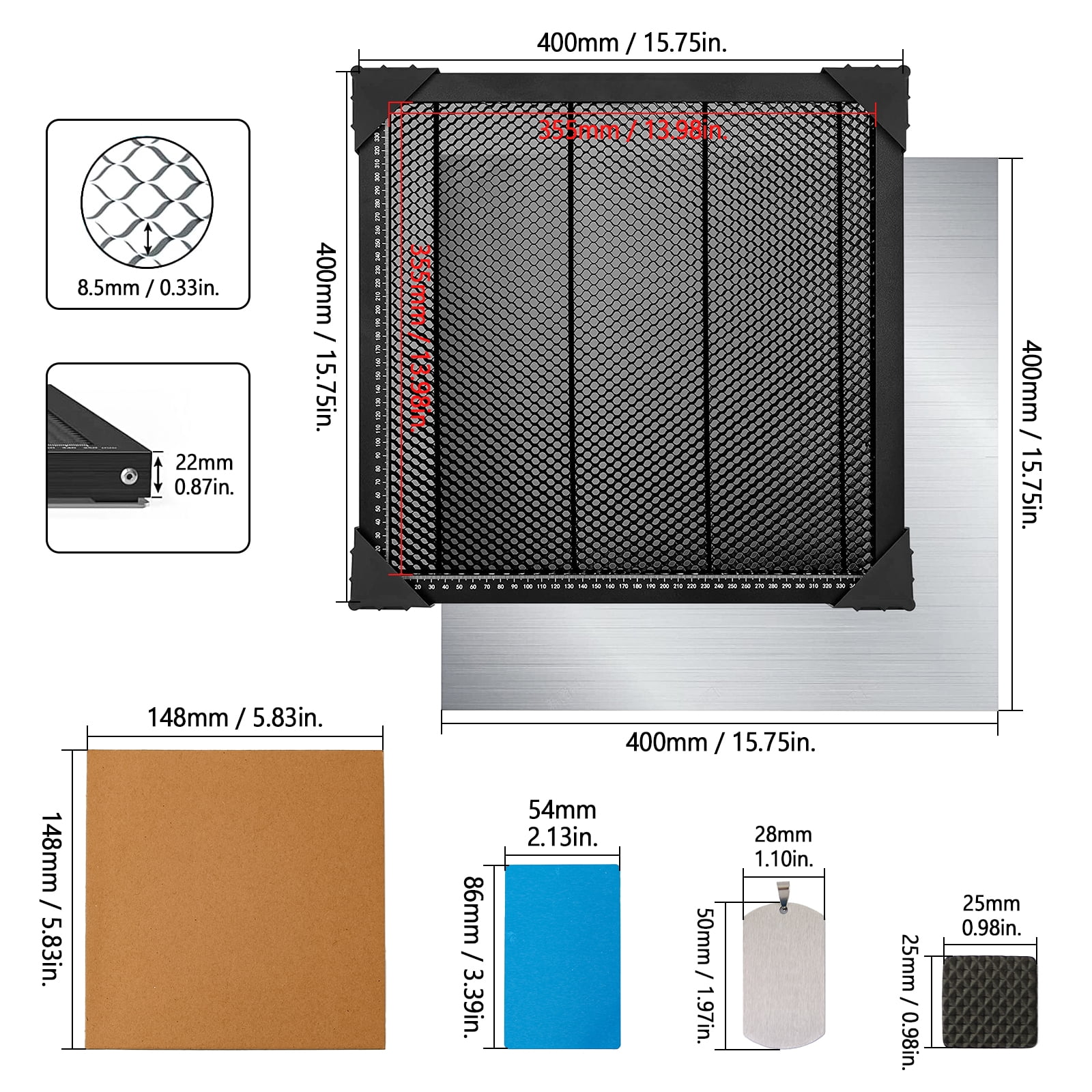 440*440mm Honeycomb Laser Bed,Honeycomb Working Panel Set, Laser Bed for Diode or CO2 Laser Engraver Cutting Machine, Steel Honeycomb Table,Laser Grid of Engraver Accessories(17.32x17.32x0.87in)