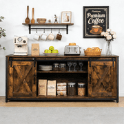 Ktaxon Farmhouse TV Stand for 65 TVs, Rustic Natural Brown Entertainment Center, Barn Doors TV Cabinet with Storage Cubes Furniture