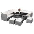 thumbnail image 3 of Patiojoy Ensemble de Mobilier de Patio en Osier 7 Pcs Ensemble de Canapé en Rotin d'Extérieur Ensemble de Causeuse de Conversation Blanc Cassé, 3 of 10