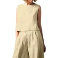 thumbnail image 2 of KOMOO Women 2Piece Pants Set Sleeveless Tops Wide Leg Trousers Cotton Linen Outfits Oversize, 2 of 7