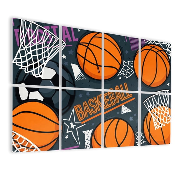 8 Pack Art Acoustic Panels Sound Absorbing Abstract grunge sport textile basketball modern Extreme boys Decorative Soundproof Wall Panels Self Adhesive for Nursery Game Room Bedroom 48"x32"