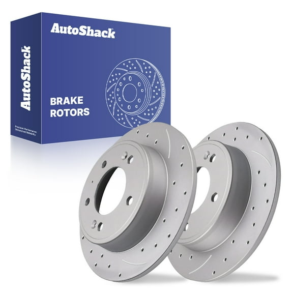AutoShack Rear Solid Drilled & Slotted Coated Brake Rotors Silver Matte Finish 2-PC Set Replacement for 2011-2020 Hyundai Elantra 2014-2025 Kia Soul 2014-2022 Kia Forte TurboGuard 10.31" (261.9 mm)