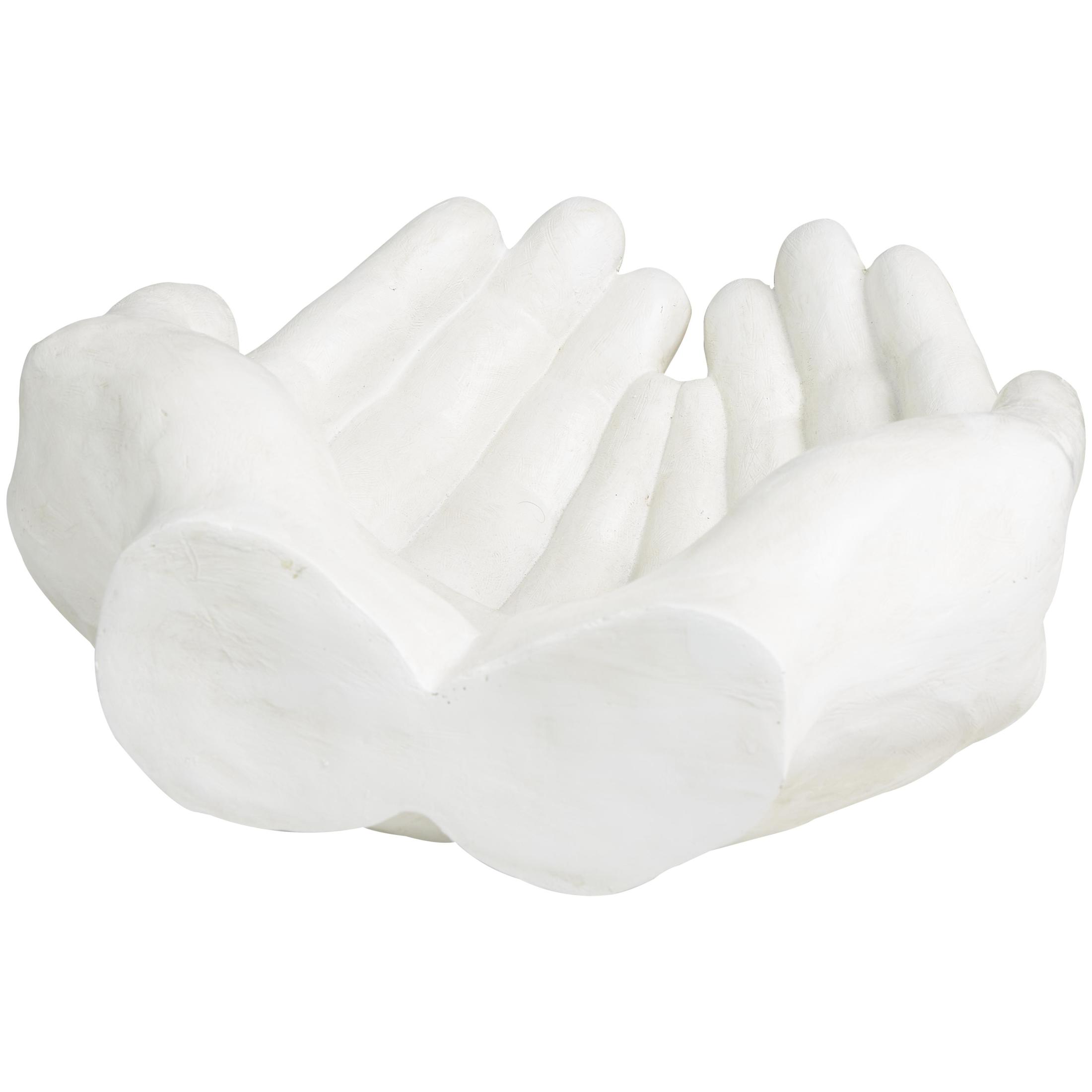 15" x 7" White Polystone Open Hands Sculpture, by DecMode