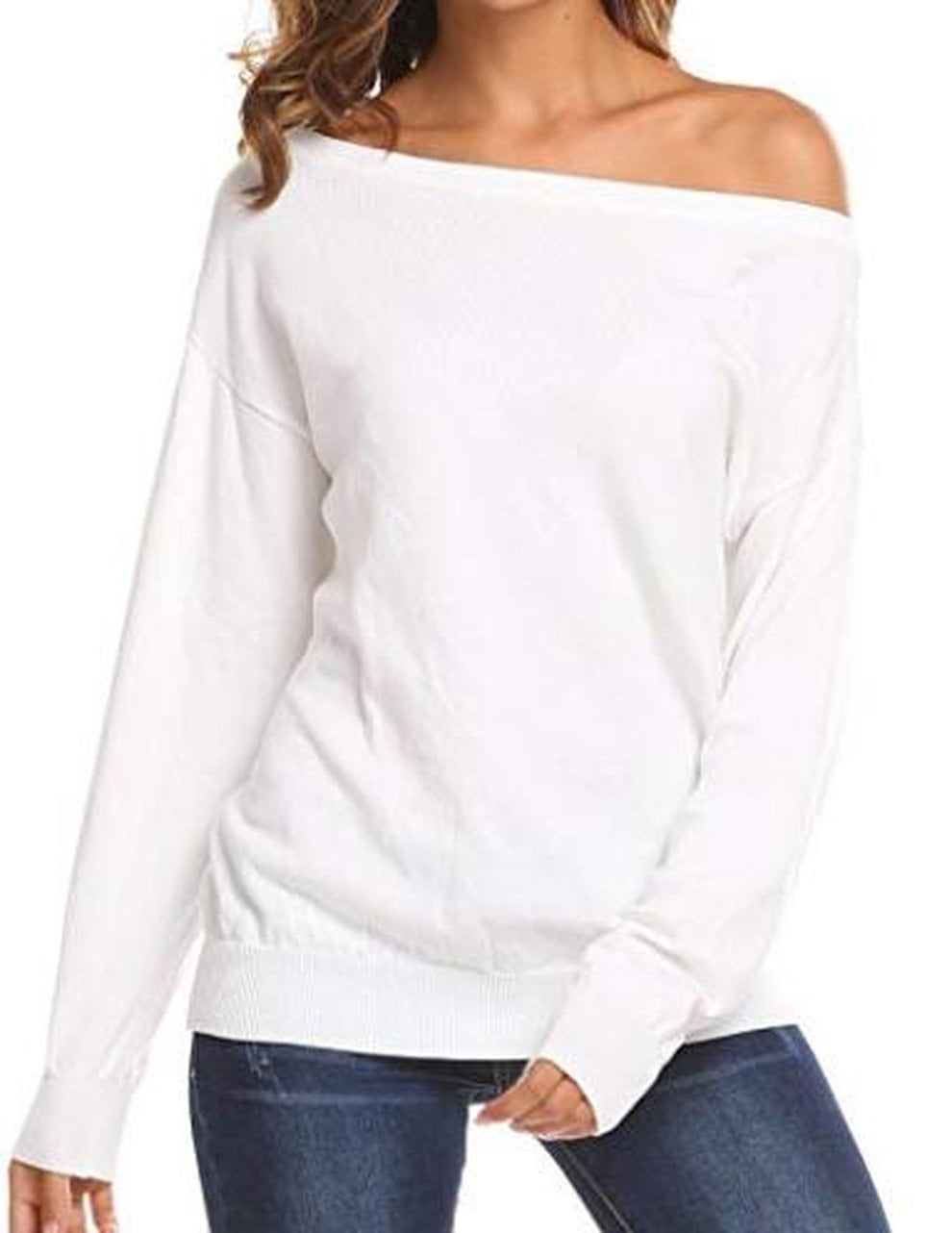 Off Shoulder Tops for Women Fashion Loose Long Sleeve Solid Casual T-Shirt Blouse Tops