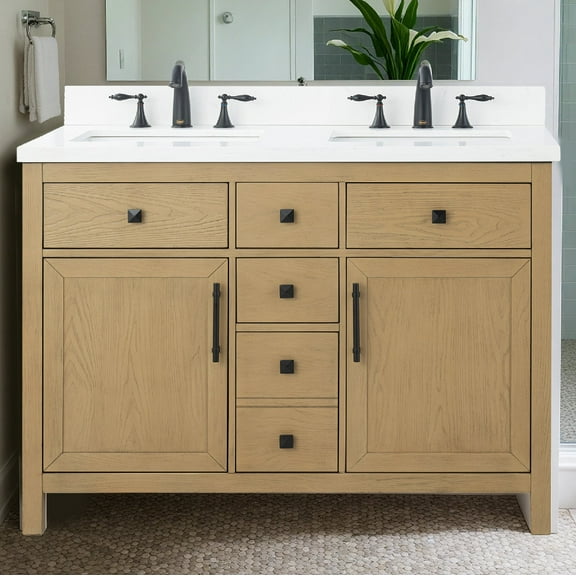 Lavanti Oakford Solidwood 48-inch Bathroom Vanity with Double Sink - Stylish Oak