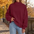 thumbnail image 4 of Horkkom Mock Neck Sweatshirt Oversized Casual Pullover Tops Daily Solid Color Fall Winter Sweatshirts Side Slit M, Gifts for Women, 4 of 8