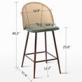thumbnail image 4 of Soges 2pcs PU Leather Bar Stool with Rattan Back, Modern Counter Height Bar Stool with Footrest for Dining Room Kitchen, Green Cushion, 4 of 6