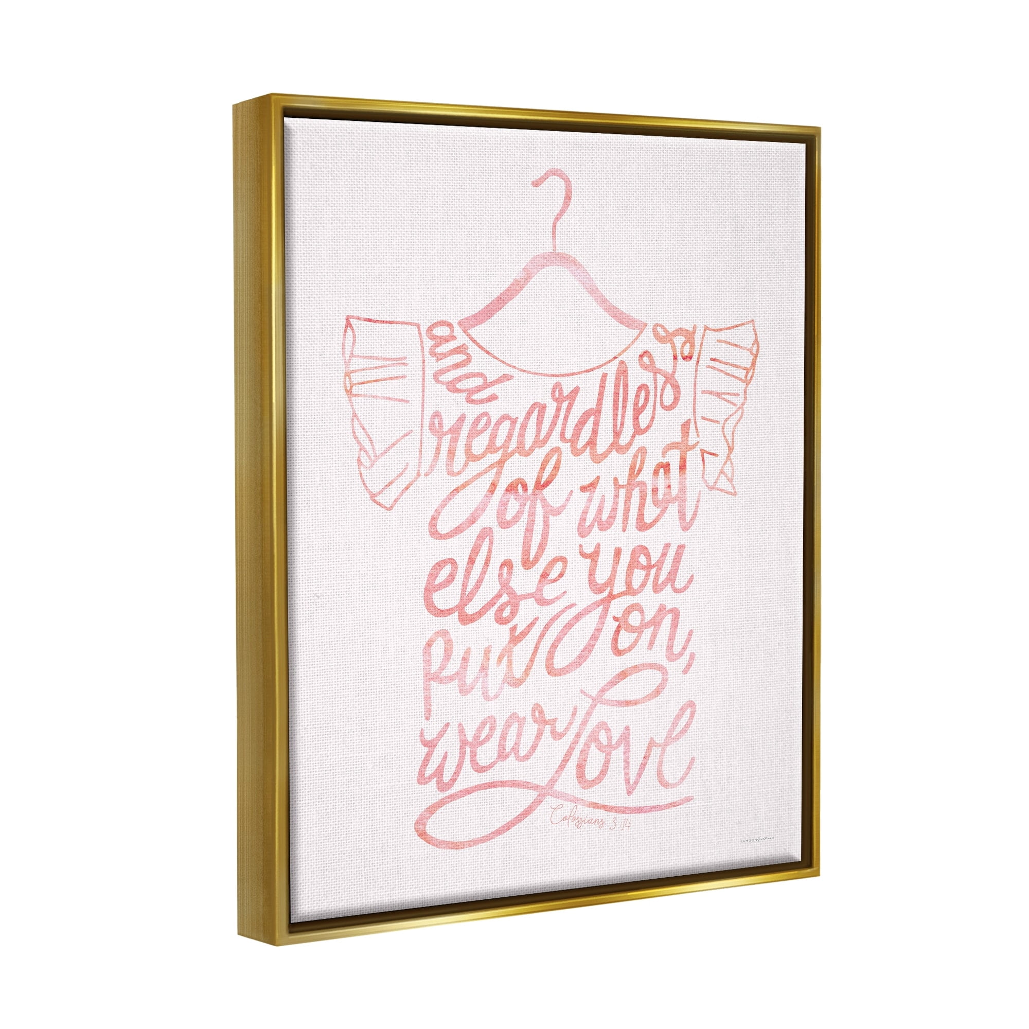 Stupell Industries Wear Love Fashion Calligraphy Religious Inspirational Quote Graphic Art Metallic Gold Floating Framed Canvas Print Wall Art, Design by Kamdon Kreations