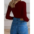 thumbnail image 3 of FEOYA Knit Sweater Slim Fit Women's Ribbed Pullover Top Mock Neck Ladies Basic Sweater Half Turtleneck for Winter Fall Burgundy, 3 of 7