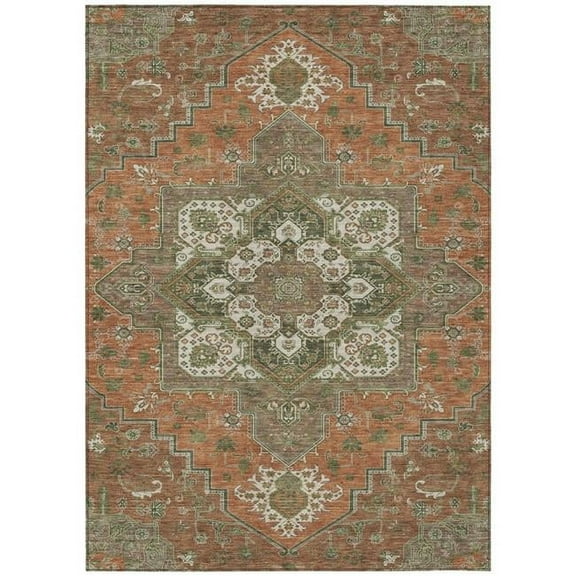 HomeRoots 600190 9 x 12 ft. Rust, Green & Brown Oriental Washable Indoor & Outdoor Rectangle Area Rug