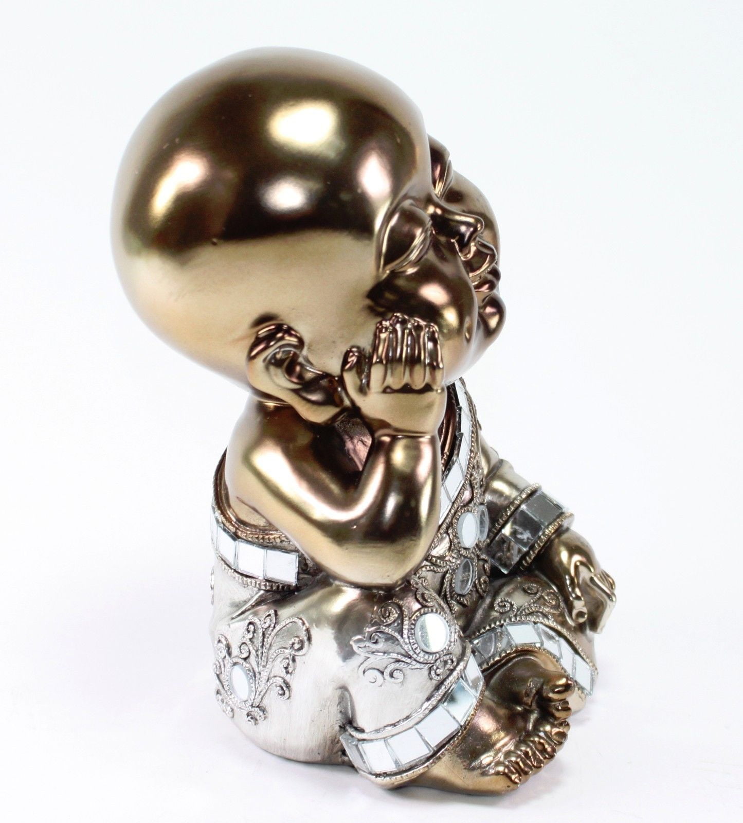 Feng Shui Smiling Little Buddha Electroplated Monk 7" Kasaya Statue Home Decor.