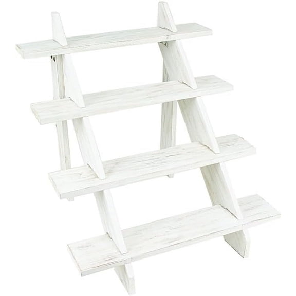 21 in Whitewashed 4 Tier Wooden Cupcake Holder Ladder Dessert Display Stand Party Events Reception Decorations Supplies
