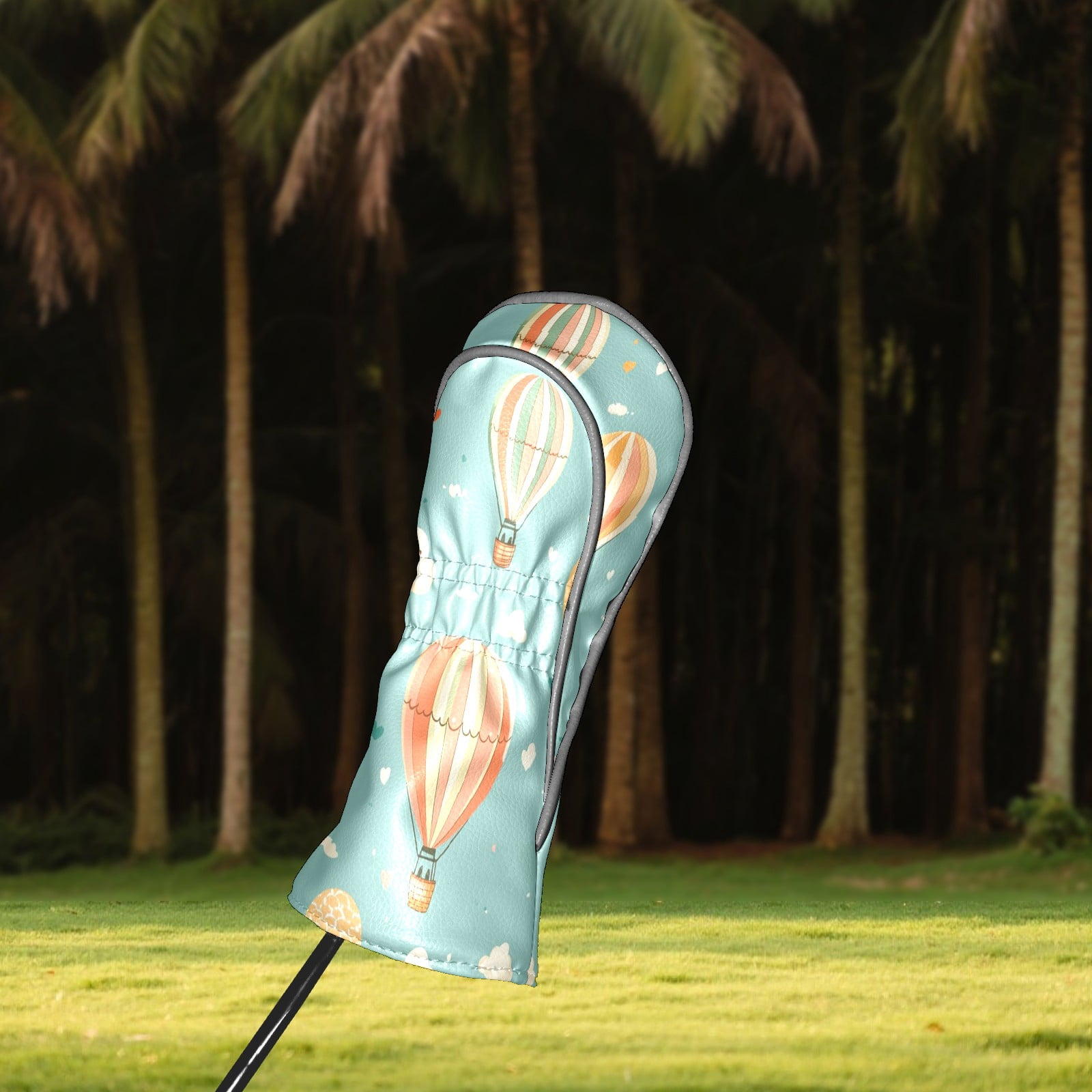 Golf Head Covers Colorful Hot Air Balloons Design for Driver, Wood & Hybrid, Premium Waterproof PU Leather with Plush Lining, Whimsical Golf Gifts