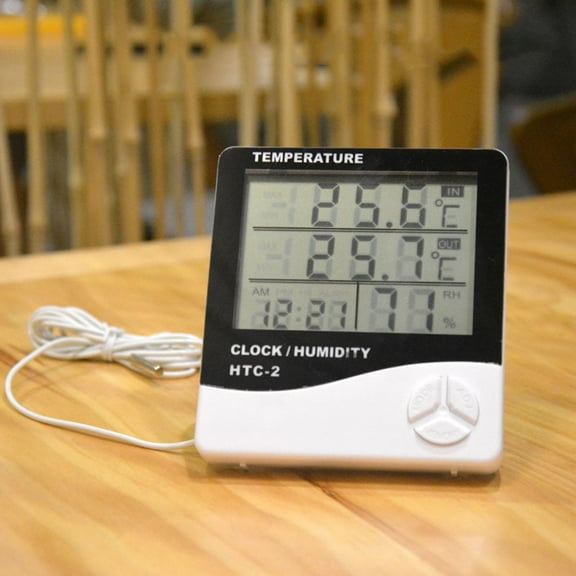 ELAYARD Indoor Digital Thermometer and Humidity Clock with Dual Temperature Alarm, Desktop Hygrometer, Outdoor Plant Moisture Detector