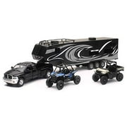 New Ray Toys Die cast Pick up Truck with Toy Hauler and 2 Polaris Vehicles (Blue RZR and red Ranger)