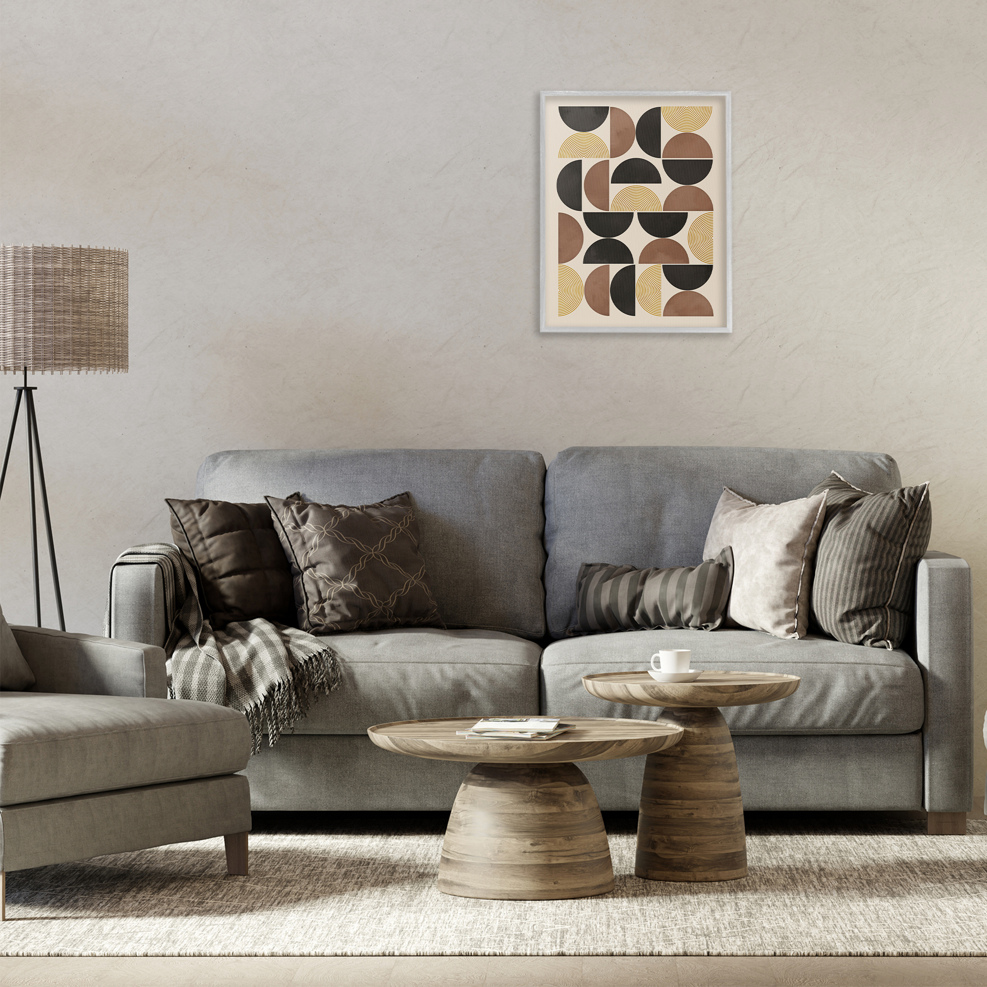 Stupell Industries Midcentury Neutral Geometric Abstract Painting Gray Framed Art Print Wall Art, 16 x 20