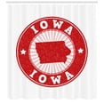thumbnail image 3 of Iowa State Shower Curtain, Grunge Rubber Stamp Illustration with the Name and Map of Iowa, Fabric Bathroom Set with Hooks, 69W X 75L Inches Long, Vermilion Pale Pink White, by Ambesonne, 3 of 3