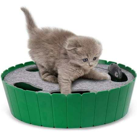 Pawaboo Interactive Cat Toy with Running Mouse, Electronic Motion Cat Toy Automatic Teaser for Indoor Cats, Pop and Play Hide Seek Cat Toy Hunting Mouse for Pet Cat Kitten Play Fun Exercise, Green
