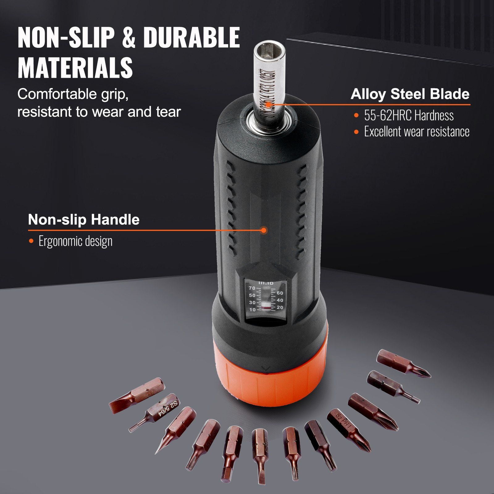 Torque Limiting Screwdriver Set for Precision Work  Adjustable 10-70 in-lbs, 1 in-lb Steps  1/4" Magnetic Drive with 12 Bits, View Window & Storage Case