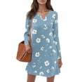 thumbnail image 5 of Women's Autumn Winter Long-sleeved Casual V-Neck Floral Print Midi Dress, Pocket-Free, Light Blue, Size S, 5 of 5