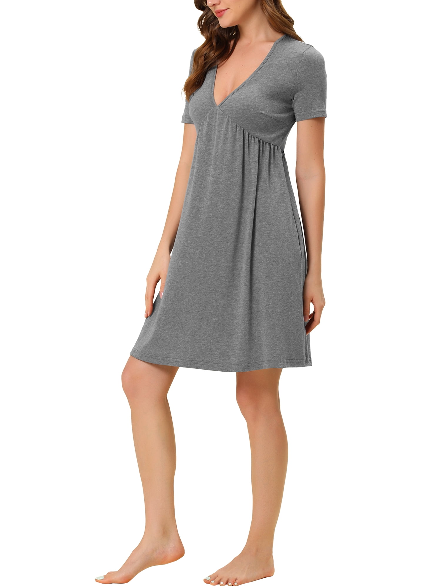 Unique Bargains Women's Pajama Deep V Neck Sift Sexy Nightdress Stretchy Lounge Dress
