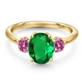 thumbnail image 3 of Gem Stone King 18K Yellow Gold Plated Silver Green Nano Emerald and Pink Moissanite Engagement Ring for Women | 1.96 Cttw | Oval 9X7MM | Gemstone May Birthstone | Size 9, 3 of 6