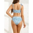 thumbnail image 3 of DARING DIVA Tie Shoulder Leopard Print Bandeau Bathing Suits XS Blue, 3 of 6
