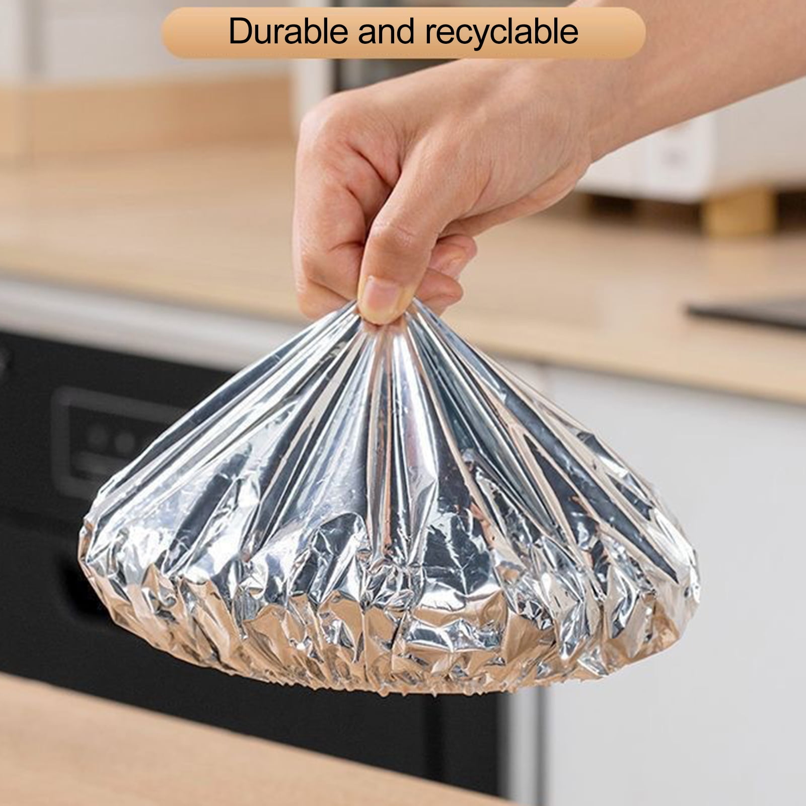 Opvise Stretchable Aluminum Foil Food Covers - Heat-Resistant, Reusable, Universal Fit (11cm-28cm) for Containers, Bowls, Microwave, Freezer & Picnic Use - 10/100 Pcs