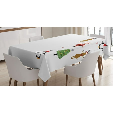 

Christmas Tablecloth Stylized Reindeers Santa Claus Penguins and Xmas Tree on Stripes Cute Design Rectangular Table Cover for Dining Room Kitchen 52 X 70 Inches Multicolor by Ambesonne