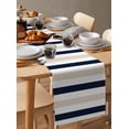 thumbnail image 6 of Beige Navy Blue Striped Table Runner Cotton Linen 60 Inch Holiday Dresser Scarves, Farmhouse Stripe Art Tablerunner for Kitchen Coffee Dining Bedroom Home Living Room Dinner Scarf Décor 13''x60'', 6 of 9